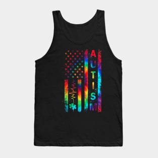 American Flag Autism Awareness Teacher Mom Support Tie Dye Shirt Tank Top